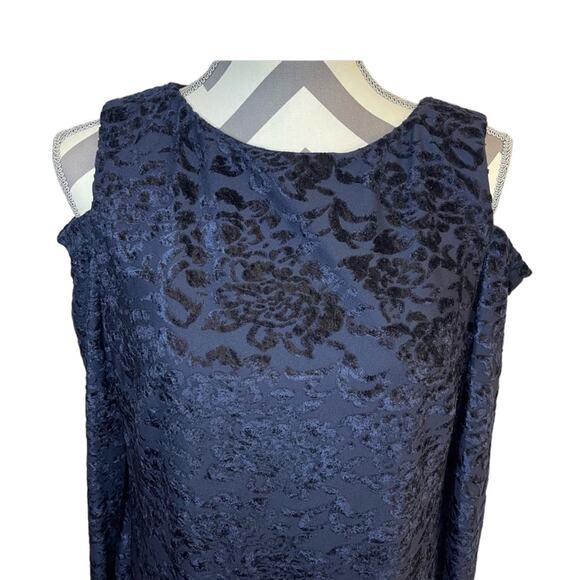 Maggy London Off shoulder Long sleeve Velvet Navy Midi Women's Sheath Dress 14 - Picture 3 of 9